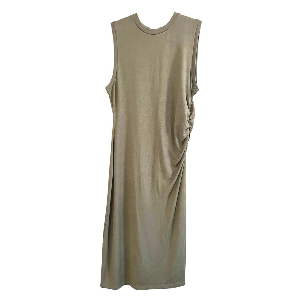 VINCE Moss Smoke Sleeveless Ruched Side Sheath Midi Dress - Sz Large - NWOT